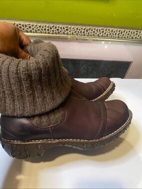 Leather Slip-On Boots with Knit Cuff